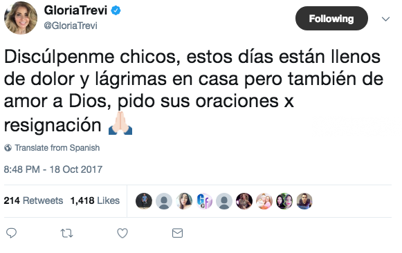 Gloria Trevi y su familia están de luto